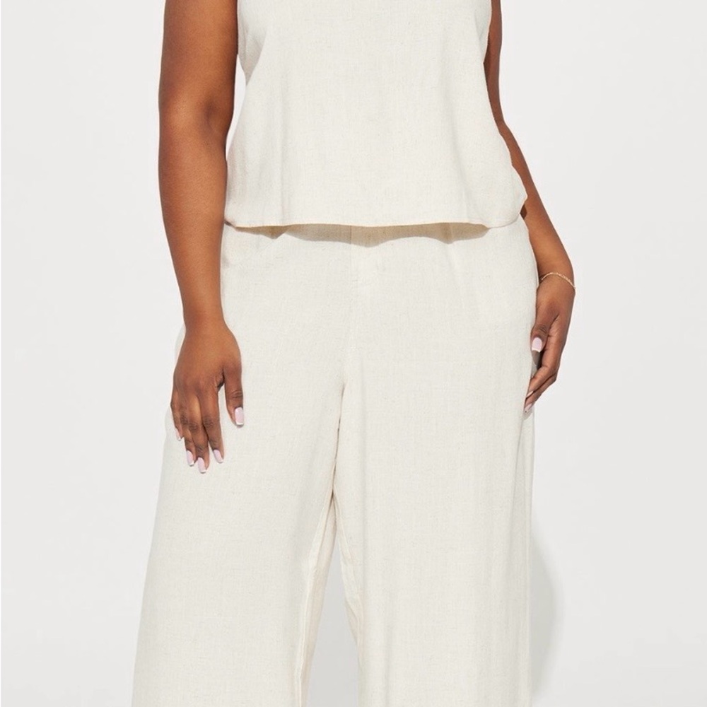 Fashion Nova Cream Wide-Leg Linen-Blend Pants